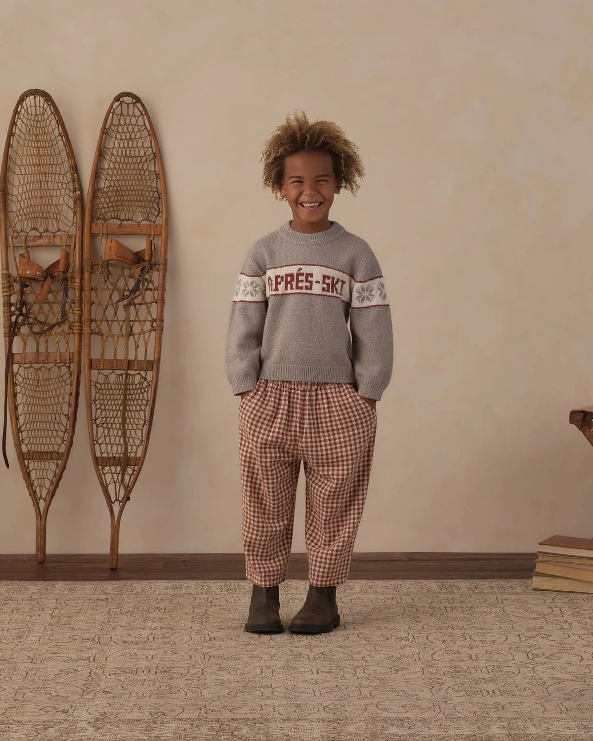 Rylee + Cru Boys Wide Leg Pants - Brick Check