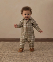 Rylee + Cru Collared Baby Jumpsuit - Olive Dobby Plaid | HONEYPIEKIDS