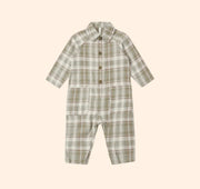 Rylee + Cru Collared Baby Jumpsuit - Olive Dobby Plaid | HONEYPIEKIDS