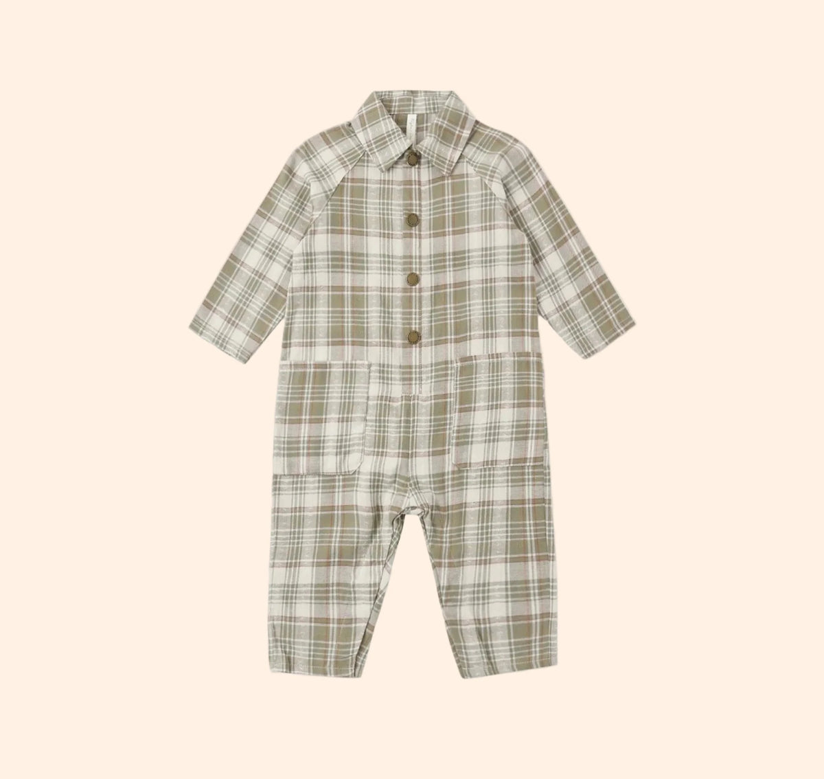 Rylee + Cru Collared Baby Jumpsuit - Olive Dobby Plaid | HONEYPIEKIDS