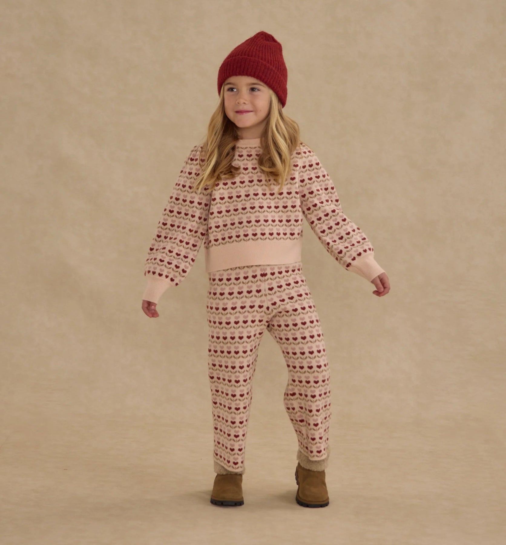 Rylee + Cru Girls Jacquard Knit Set | Ruby Hearts | HONEYPIEKIDS 