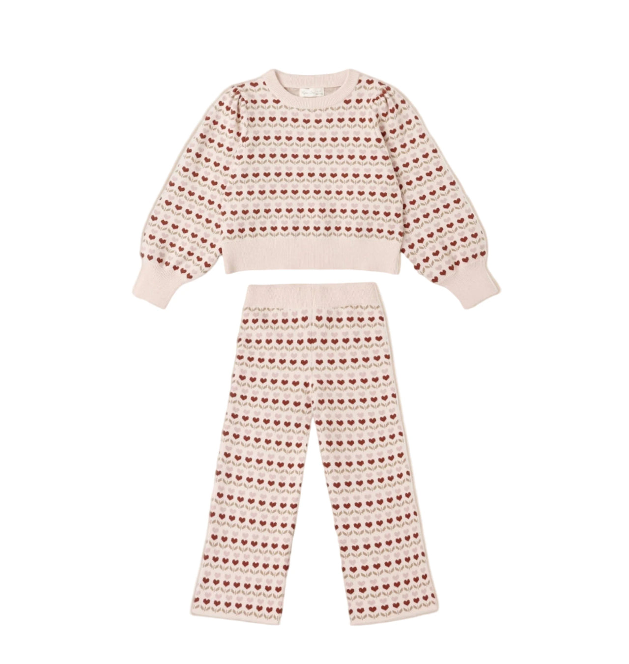 Rylee + Cru Girls Jacquard Knit Set | Ruby Hearts | HONEYPIEKIDS 