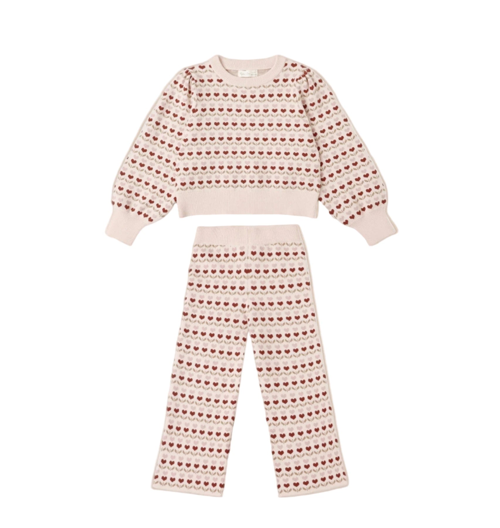 Rylee + Cru Girls Jacquard Knit Set | Ruby Hearts | HONEYPIEKIDS 