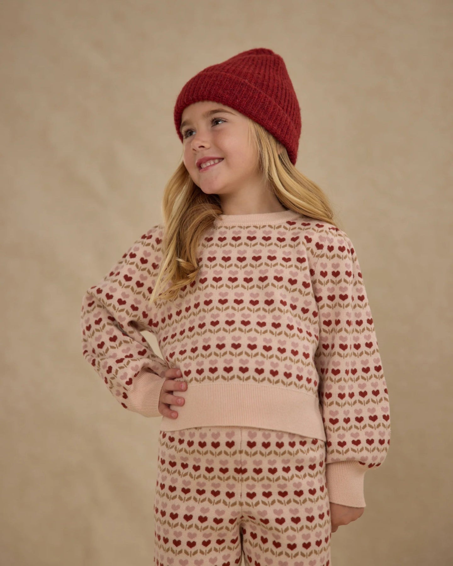 Rylee + Cru Girls Jacquard Knit Set | Ruby Hearts | HONEYPIEKIDS 