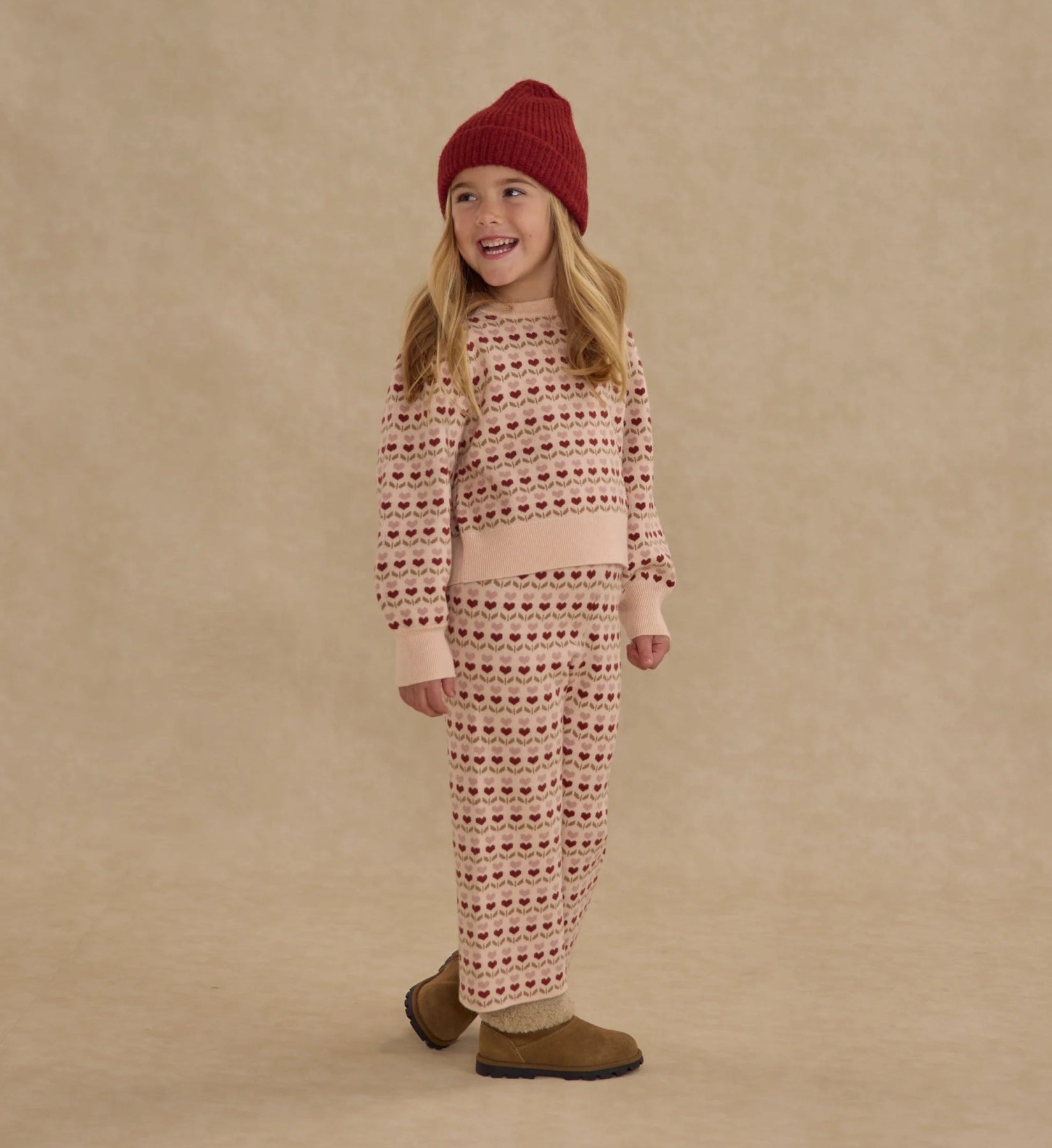 Rylee + Cru Girls Jacquard Knit Set | Ruby Hearts | HONEYPIEKIDS 