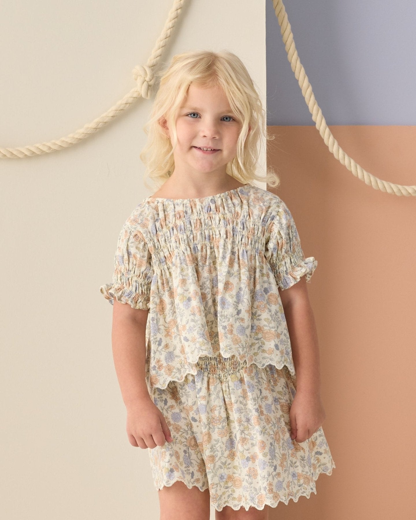 Rylee + Cru Girls Smocked V Mini Skirt - Bloom | HONEYPIEKIDS 