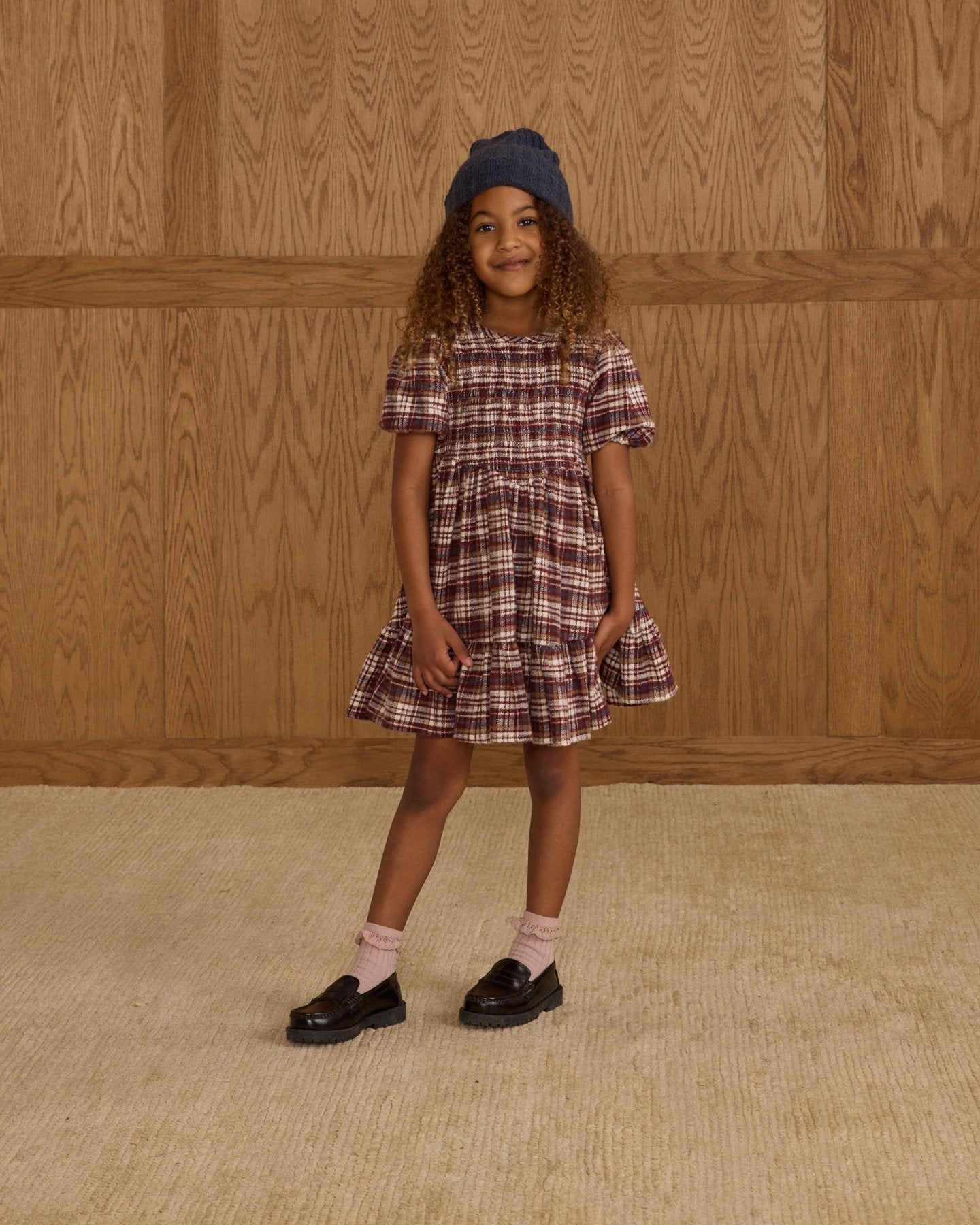 plaid burgundy dress PREORDER - Delilah Plaid and Lace Bubble Mini Dress - Burgundy (SHIPS BY 11/26)