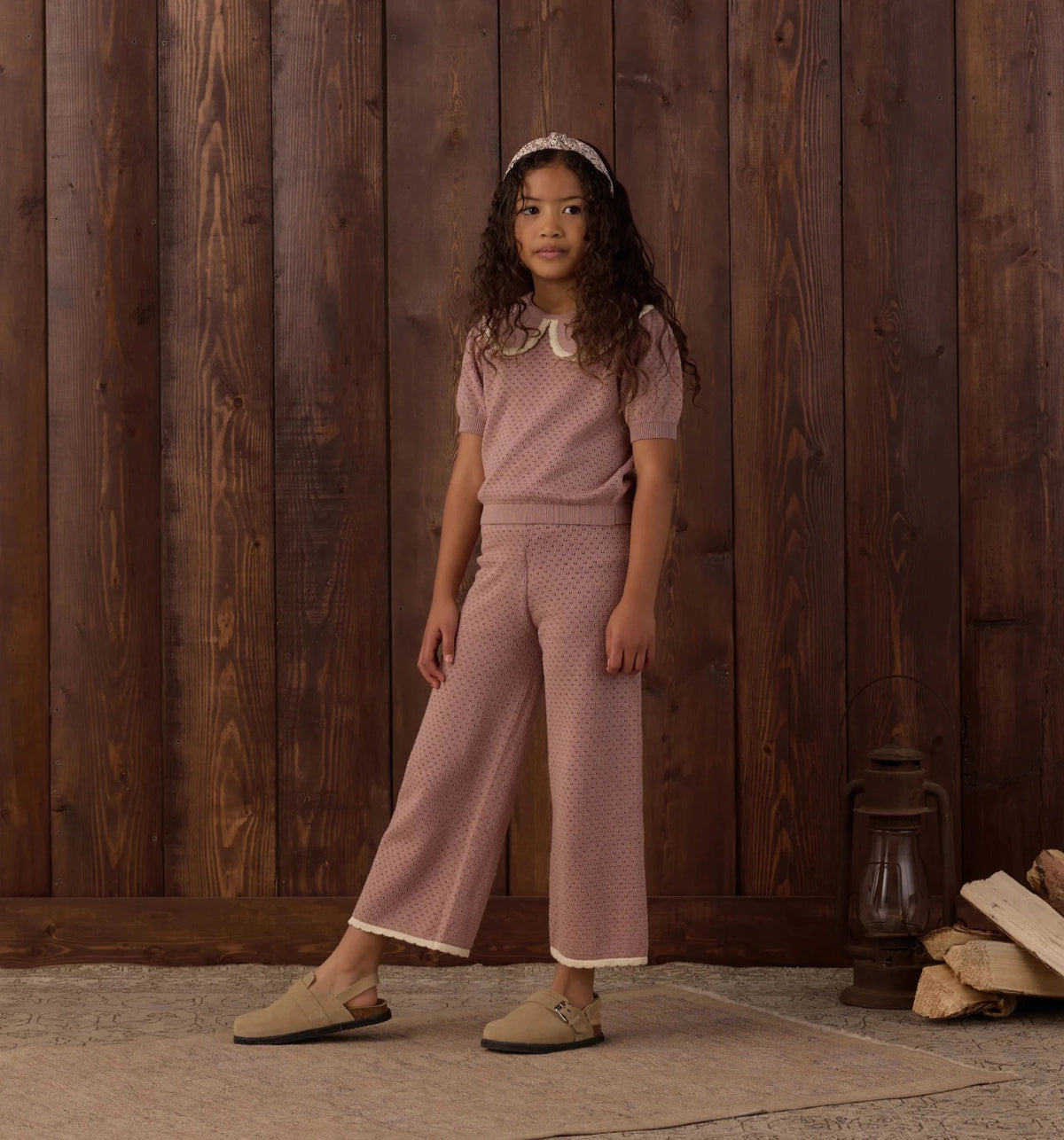 Rylee + Cru Pointelle Collared Top - Rosewood | HONEYPIEKIDS 