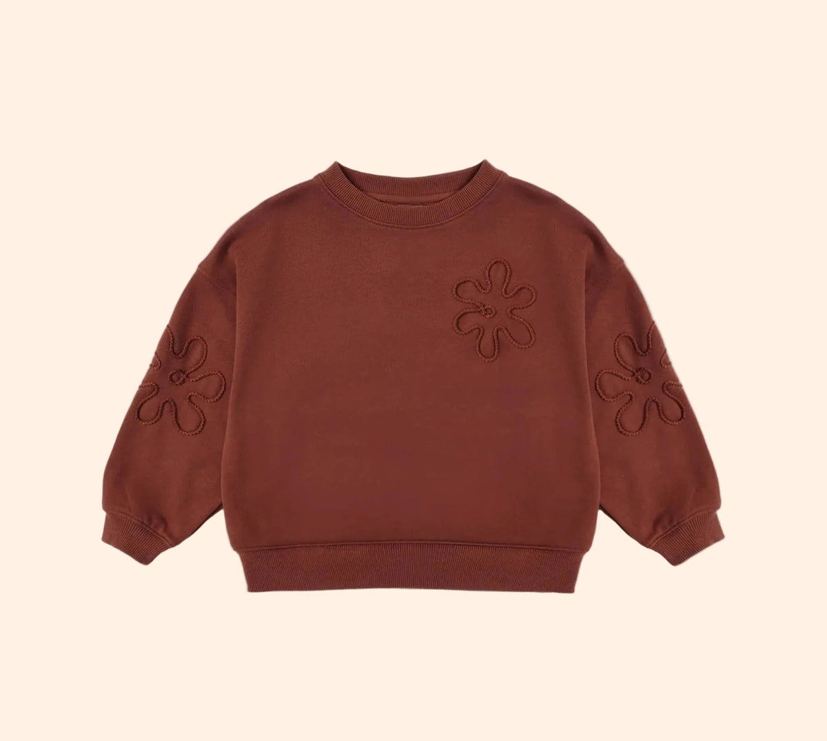 Rylee + Cru Flower Embroidered Crewneck Sweatshirt - Brick | HONEYPIEKIDS