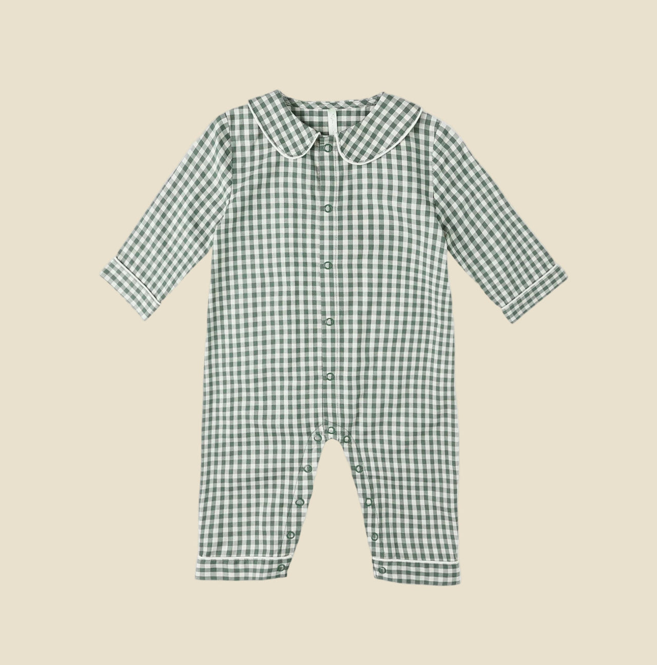 Rylee+Cru Baby Pajama Romper in Evergreen Gingham | HONEYPIEKIDS
