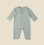 Rylee+Cru Baby Pajama Romper in Evergreen Gingham | HONEYPIEKIDS