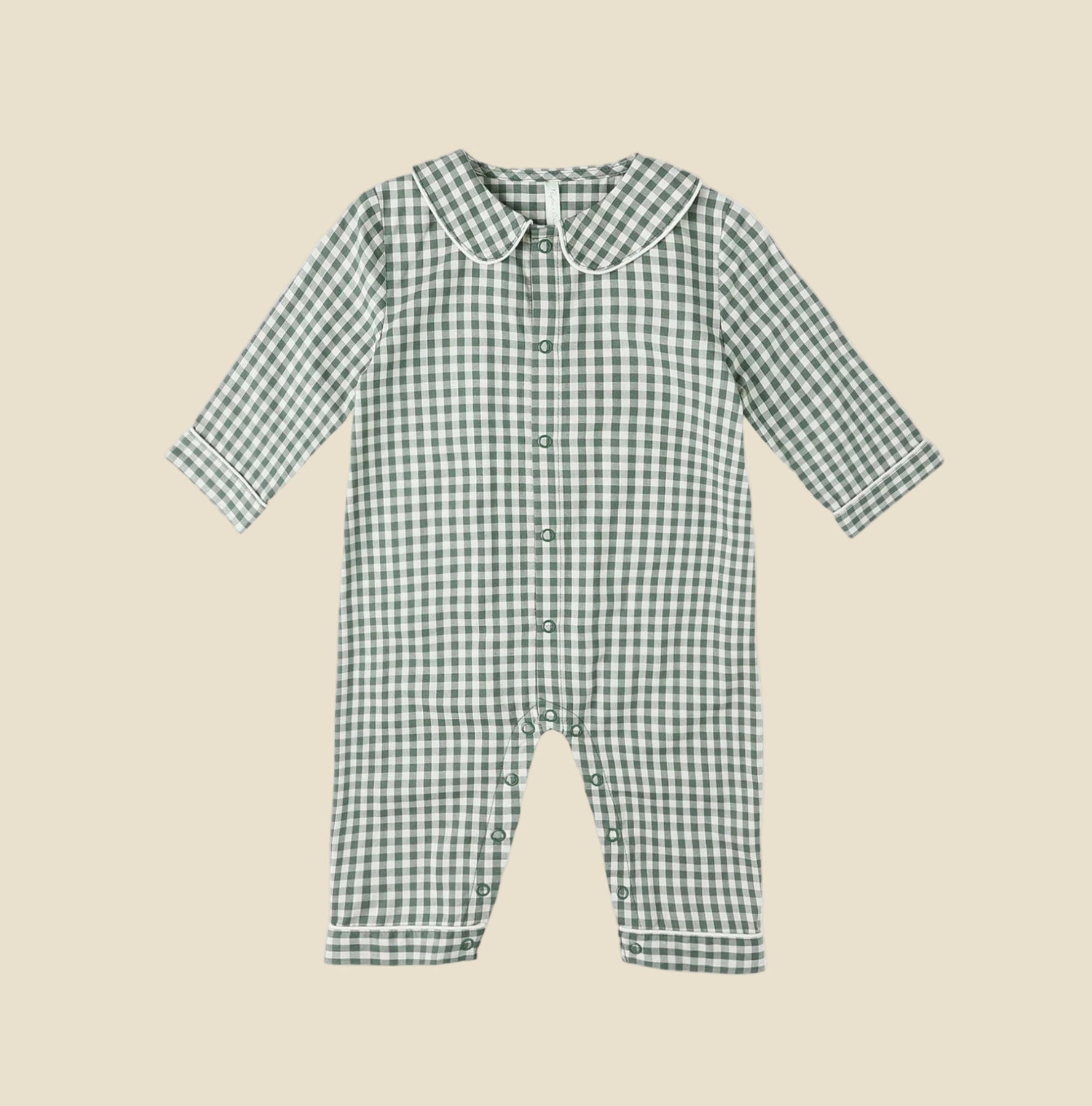 Rylee+Cru Baby Pajama Romper in Evergreen Gingham | HONEYPIEKIDS