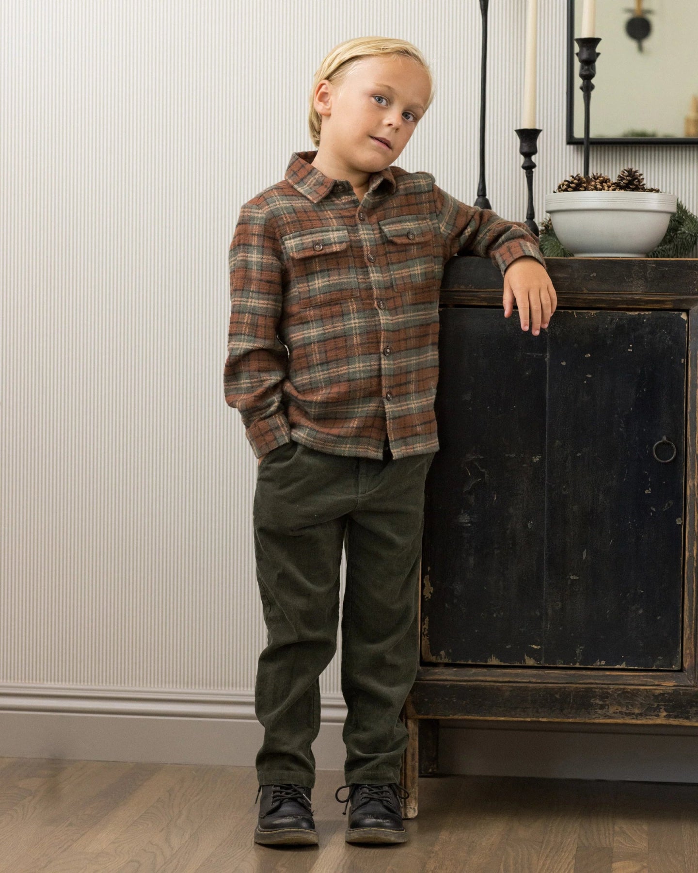 Rylee+Cru Boys Pocketed Flannel Shirt - Holiday Plaid | HONEYPIEKIDS 