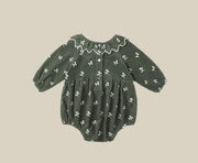 Rylee+Cru Freya Romper – Evergreen Blossom Embroidery | HONEYPIEKIDS