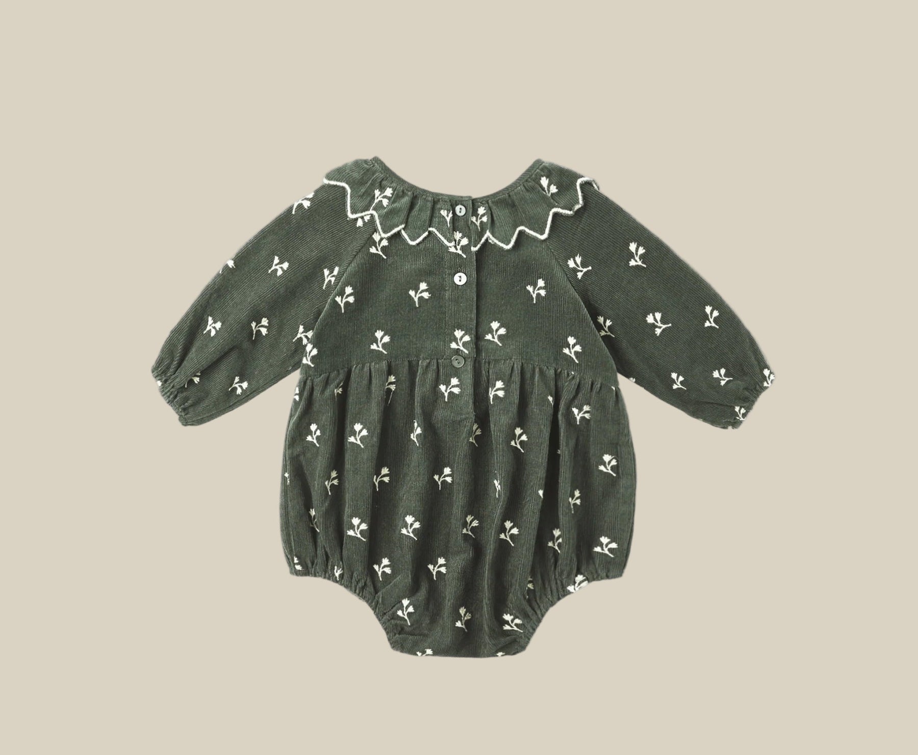 Rylee+Cru Freya Romper – Evergreen Blossom Embroidery | HONEYPIEKIDS