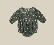 Rylee+Cru Freya Romper – Evergreen Blossom Embroidery | HONEYPIEKIDS