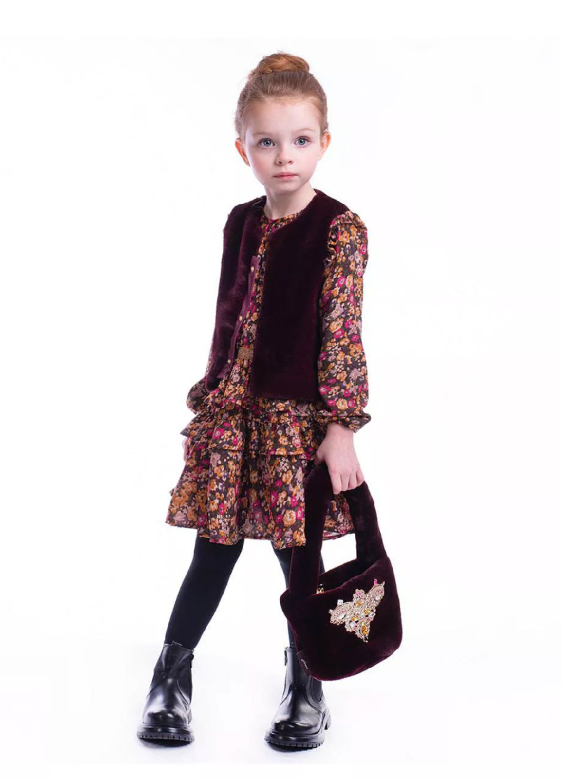 Sandy Faux Fur Jeweled Patch Purse in Burgundy | HONEYPIEKIDS 