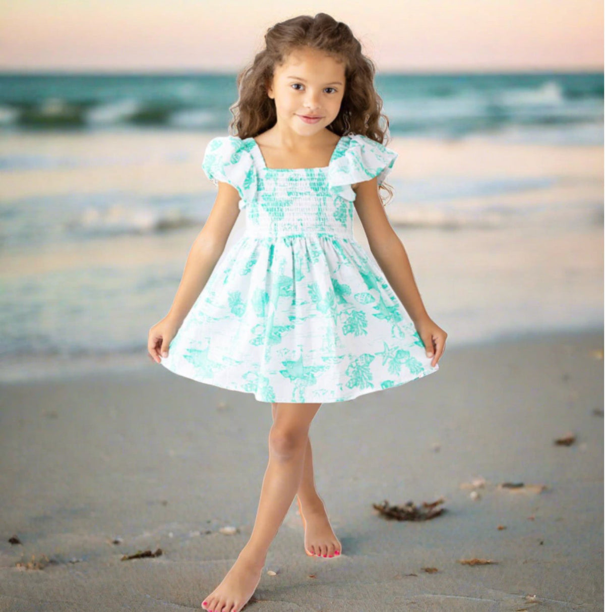 chinese dress ladies Shade Critters Mint Mermaid Toile Smocked Dress | HONEYPIEKIDS YXXS