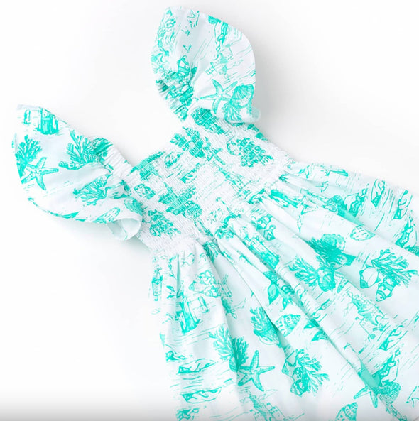 Shade Critters Mint Mermaid Toile Flutter Sleeve Smocked Dress | HONEYPIEKIDS