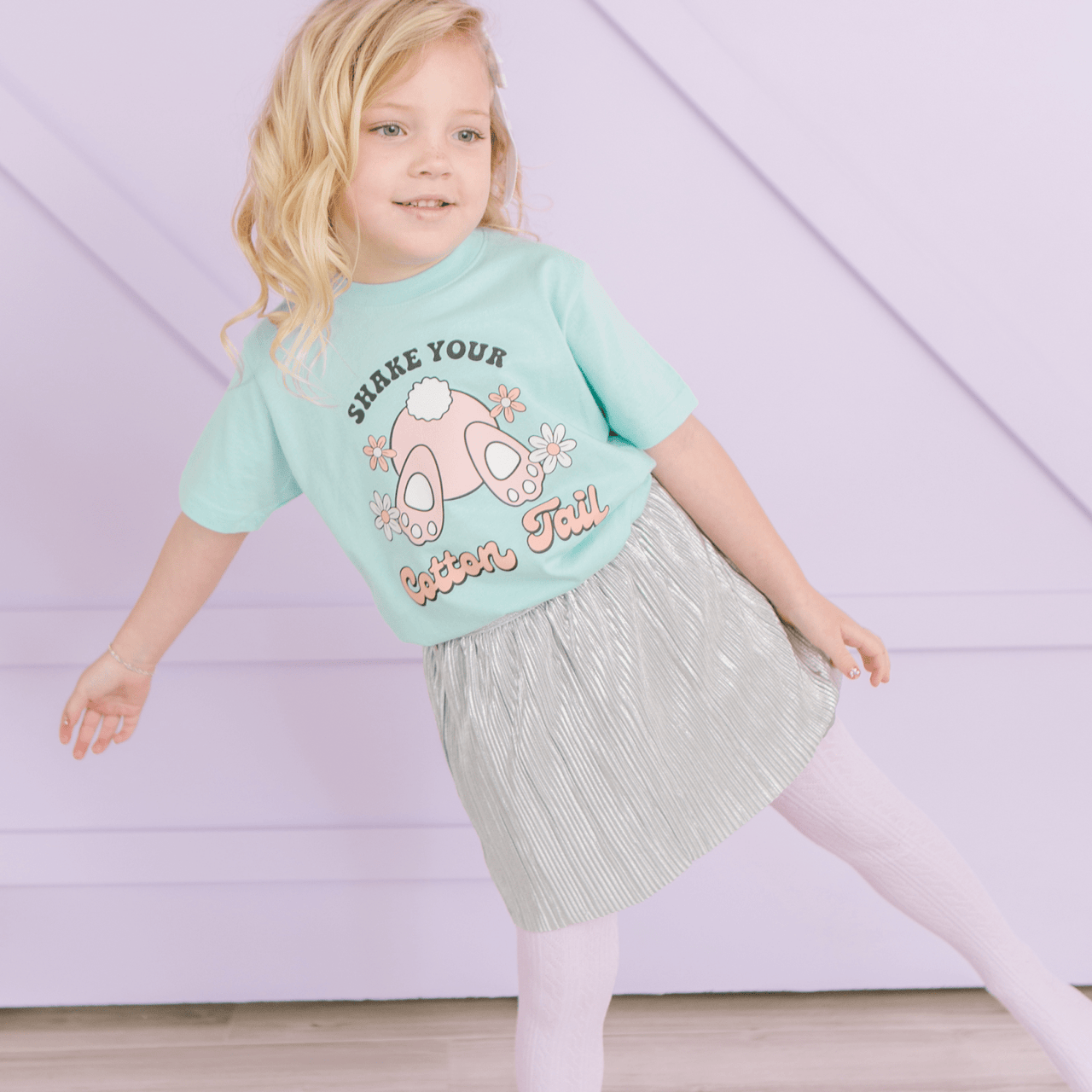 Shake Your Cotton Tail Turquoise S/S Girls Easter Shirt | HONEYPIEKIDS 
