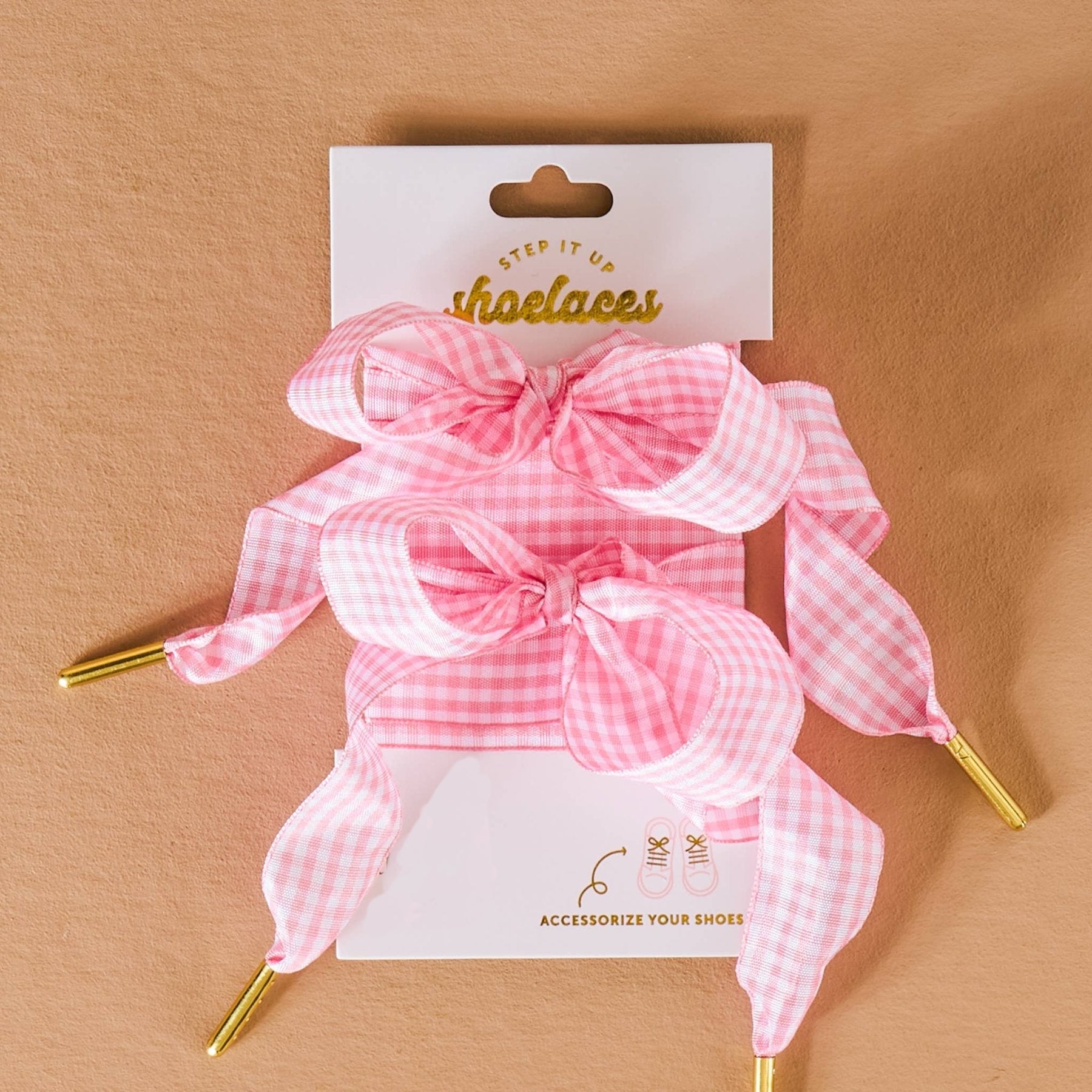 Step It Up Shoelaces – Pink Gingham | HONEYPIEKIDS 