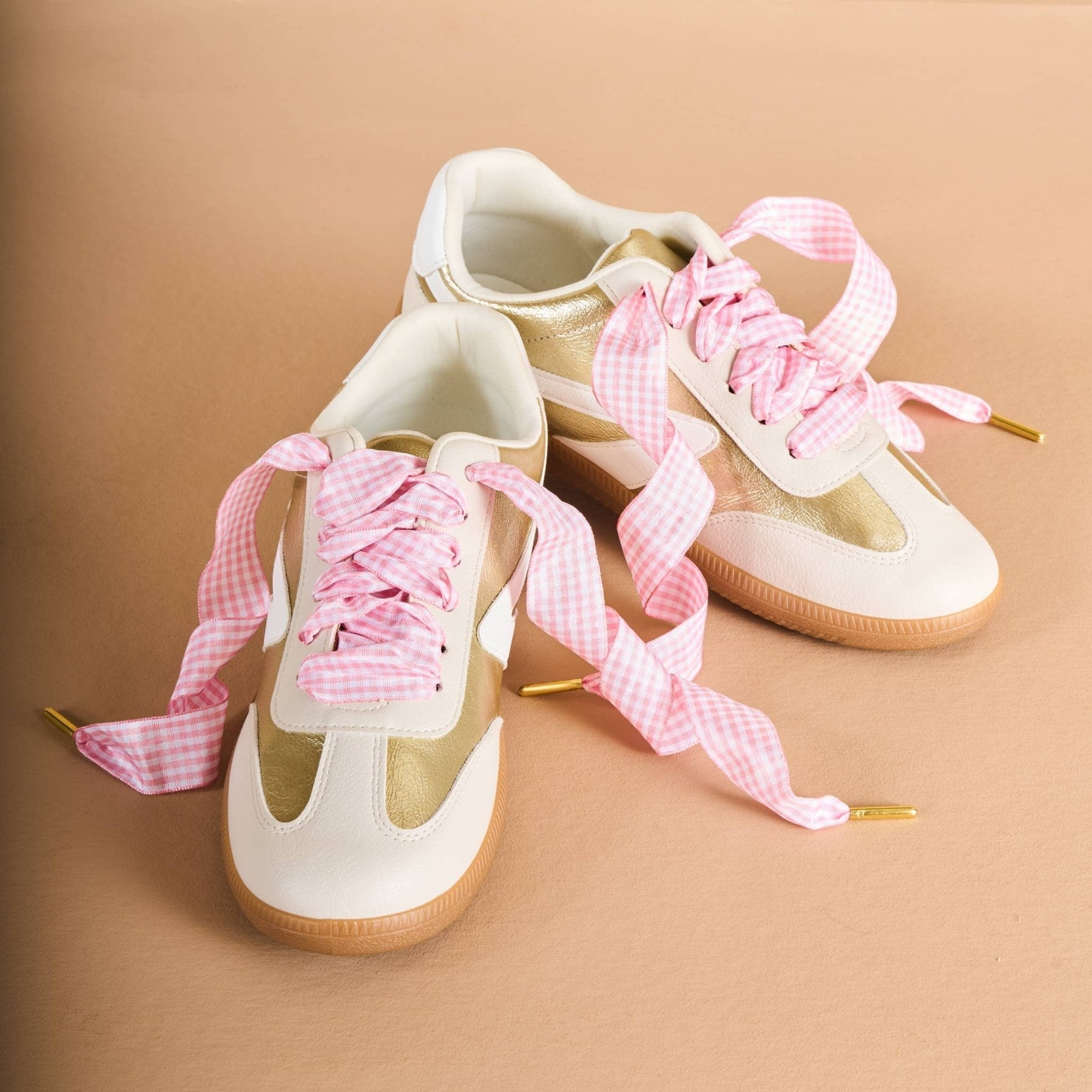 Step It Up Shoelaces – Pink Gingham | HONEYPIEKIDS 