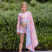 Sugar Bee Two Piece Long Sleeve Bikini Swimsuit - Dreamscape Plaid | HONEYPIEKIDS