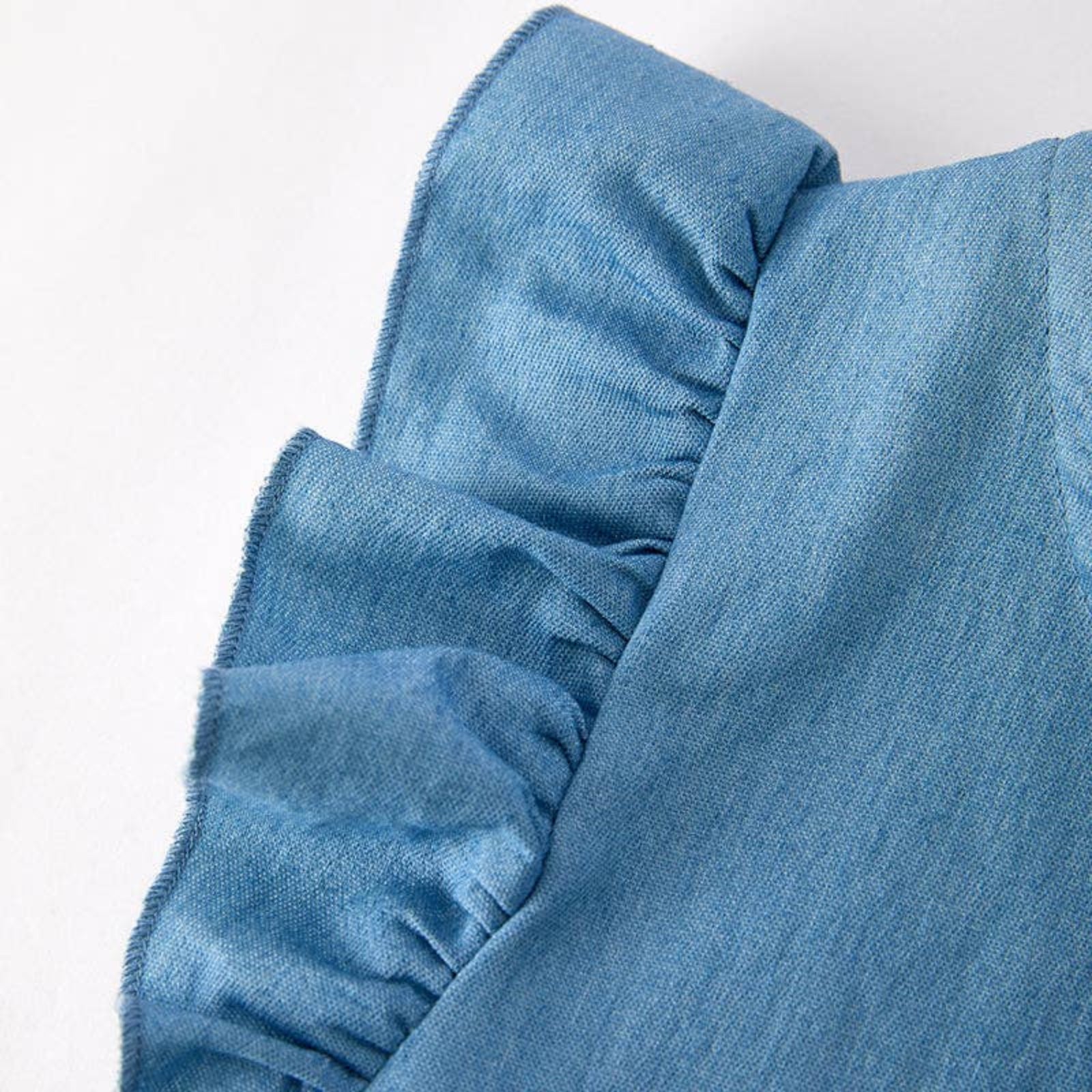 Apple of My Eye Denim Ruffle Dress With Apple Bag | HONEYPIEKIDS