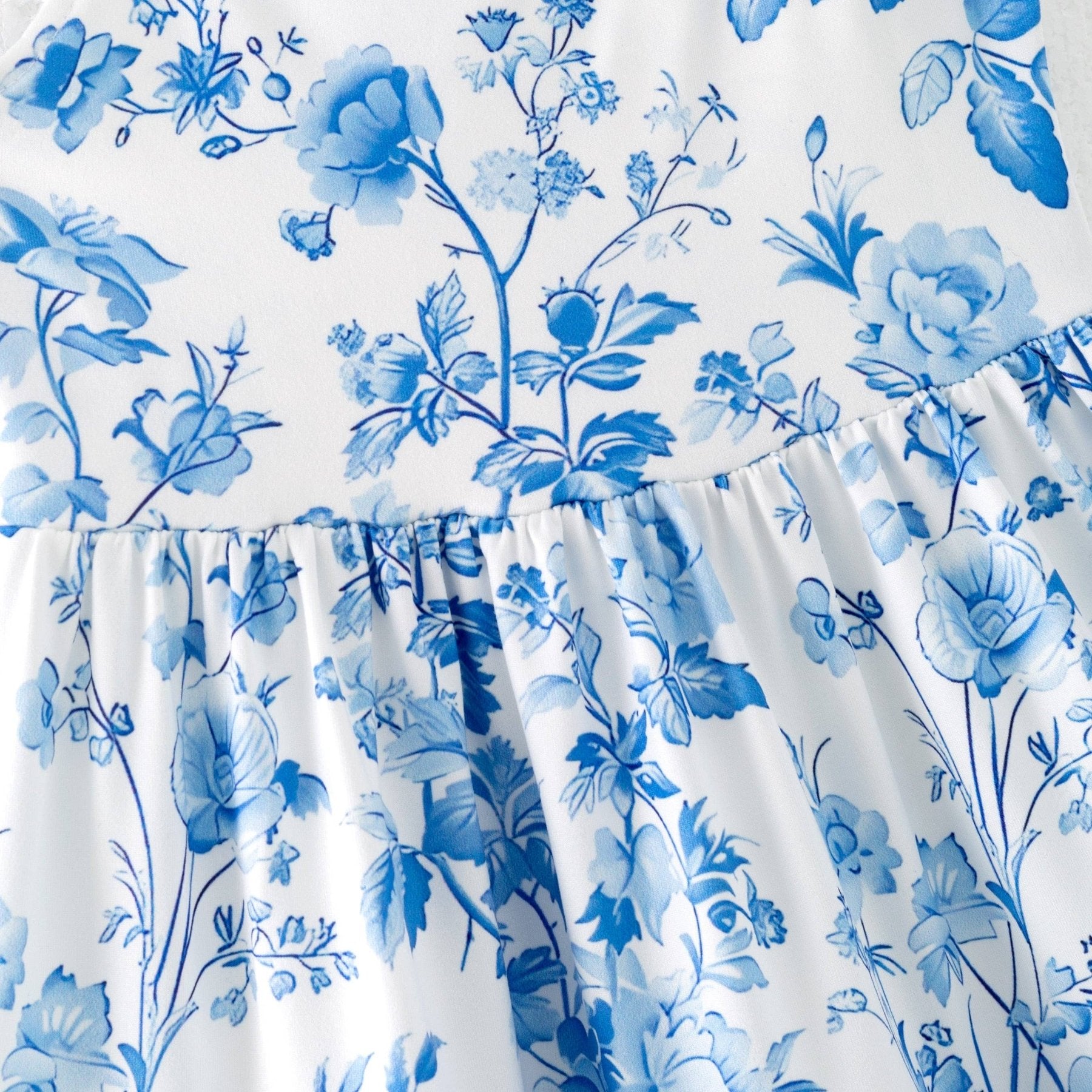 Summer Blue Floral Milk Silk Girls Dress | HONEYPIEKIDS