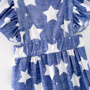 Patriotic Girls Blue Star Jumpsuit | HONEYPIEKIDS