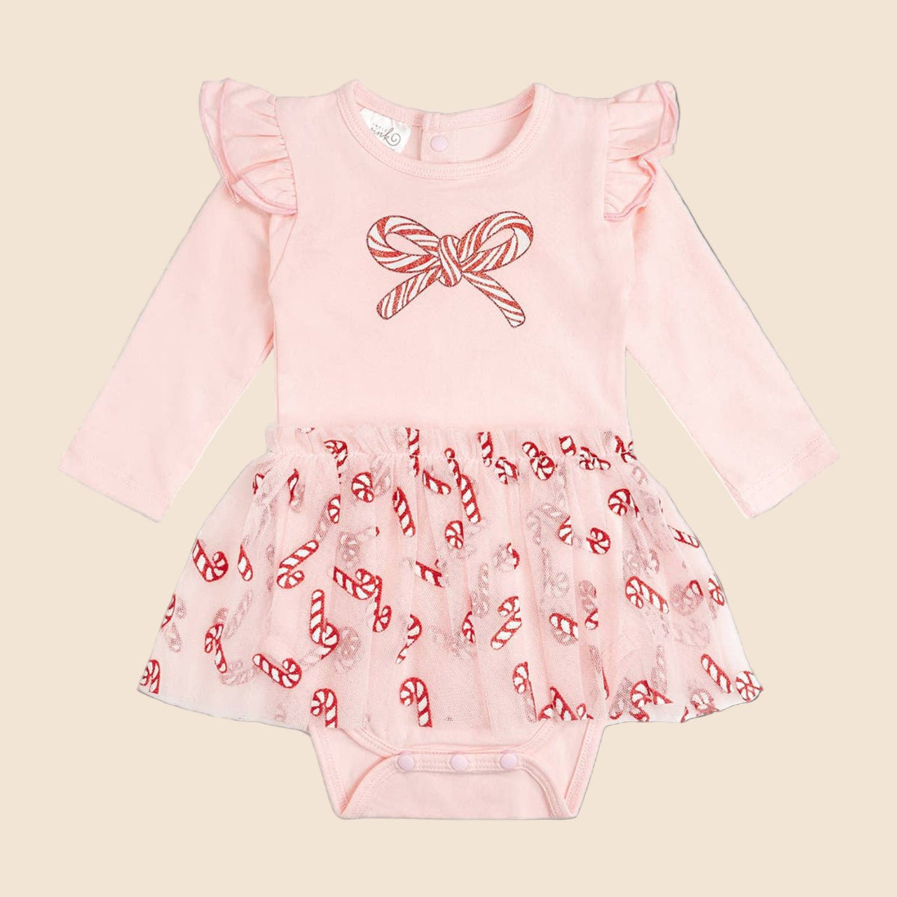 Sweet Wink Baby Candy Cane Confetti Christmas Long Sleeve Tutu Bodysuit | HONEYPIEKIDS 