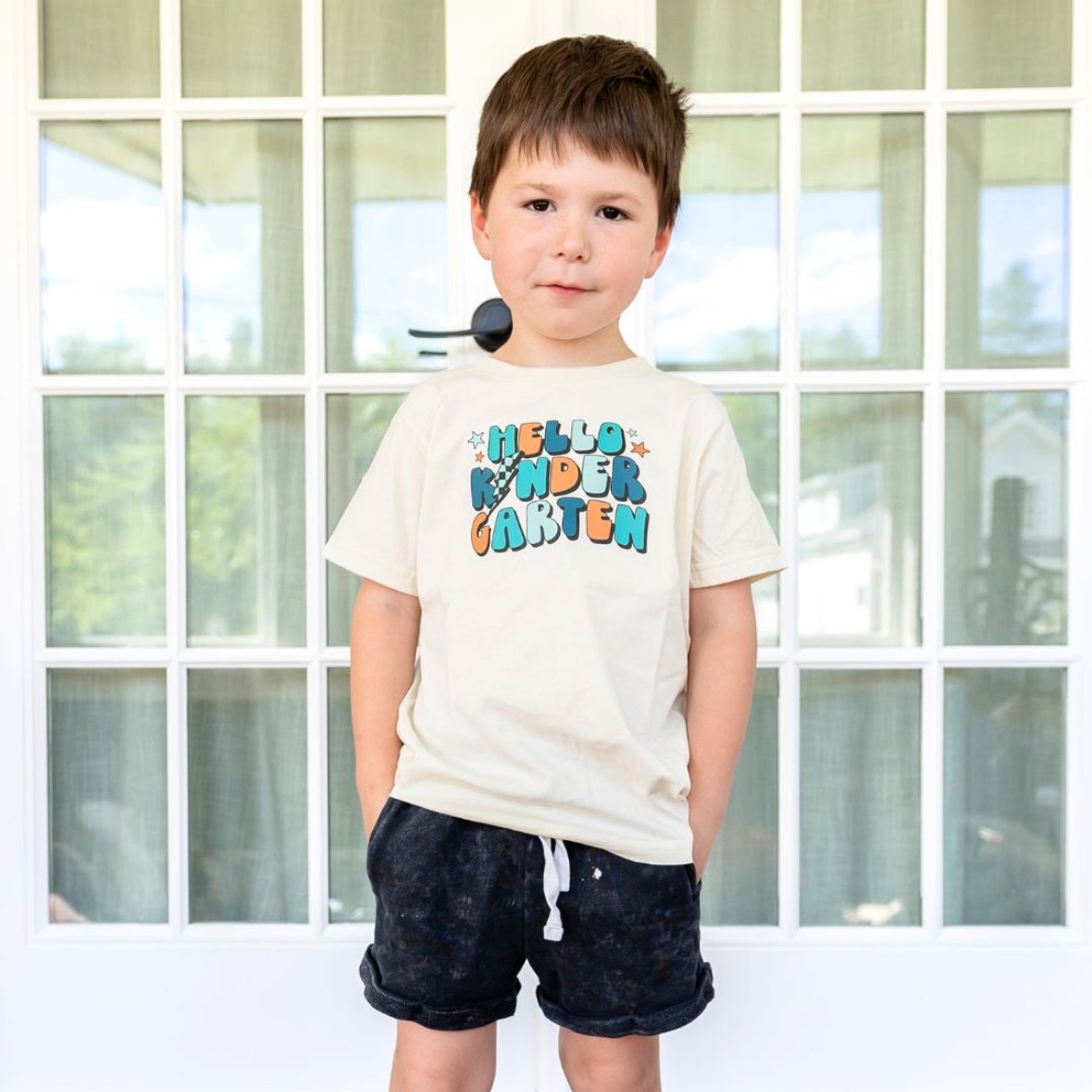 Sweet Wink Boys Bubble Letters HELLO KINDERGARTEN Shirt | HONEYPIEKIDS 