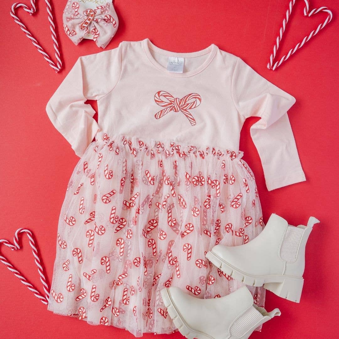 Sweet Wink | Candy Cane Confetti Christmas Long Sleeve Tutu Dress, (Pink, Size 2Y) | Holiday Gifts