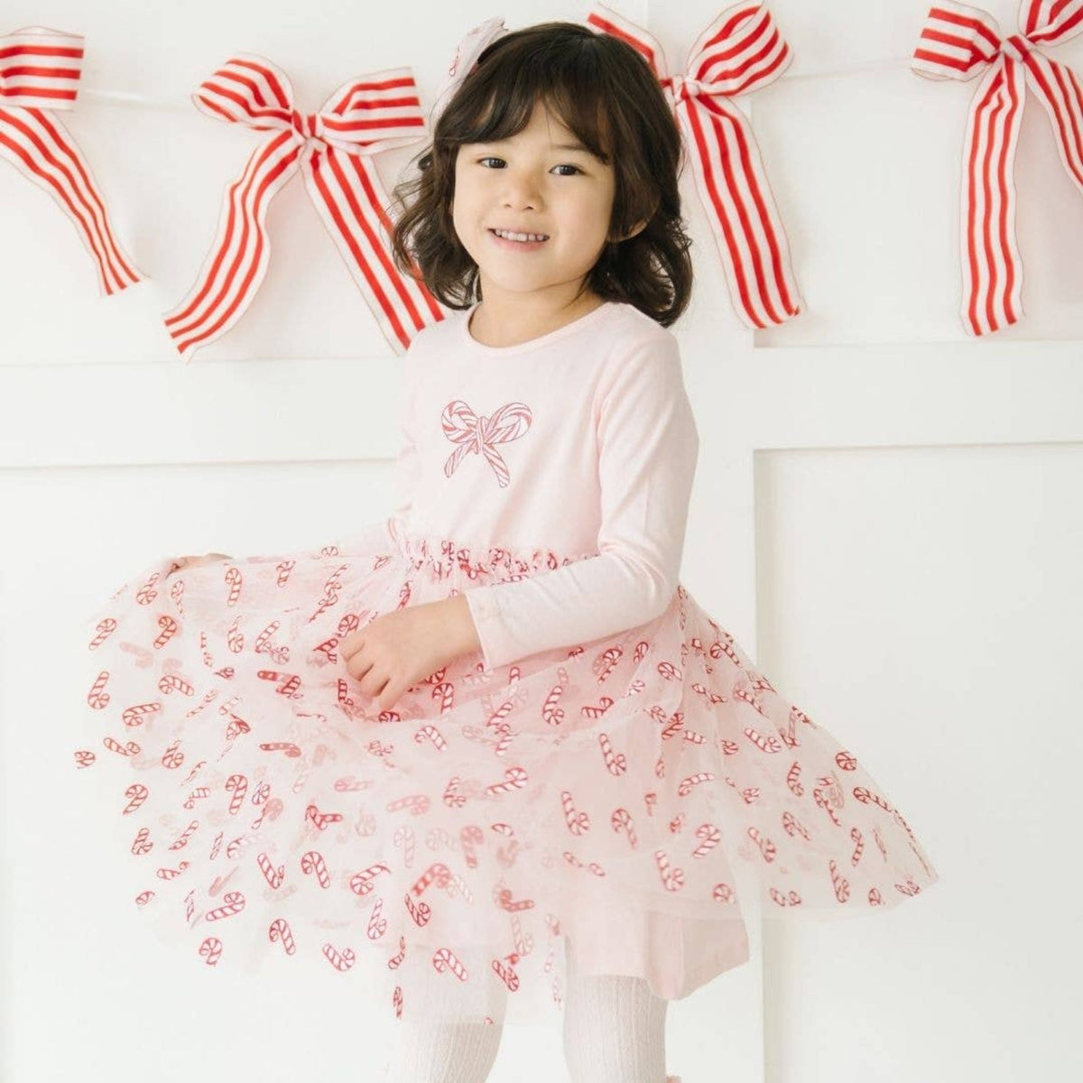 sweet honey christmas dress Wink Toddler Girls Candy Cane Confetti Long Sleeve Tutu worthy dress for celebrating