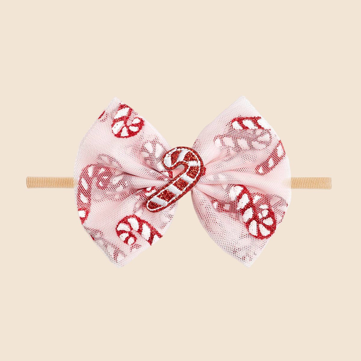 Sweet Wink Candy Cane Confetti Christmas Tulle Bow Baby Headband | HONEYPIEKIDS 