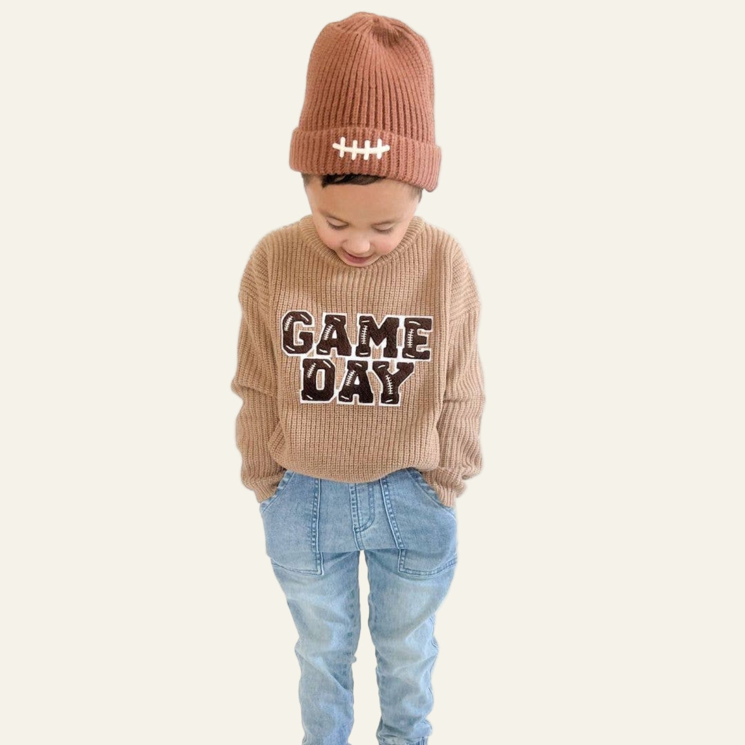 Sweet Wink Football Lace Patch Beanie Hat - Game Day | HONEYPIEKIDS 