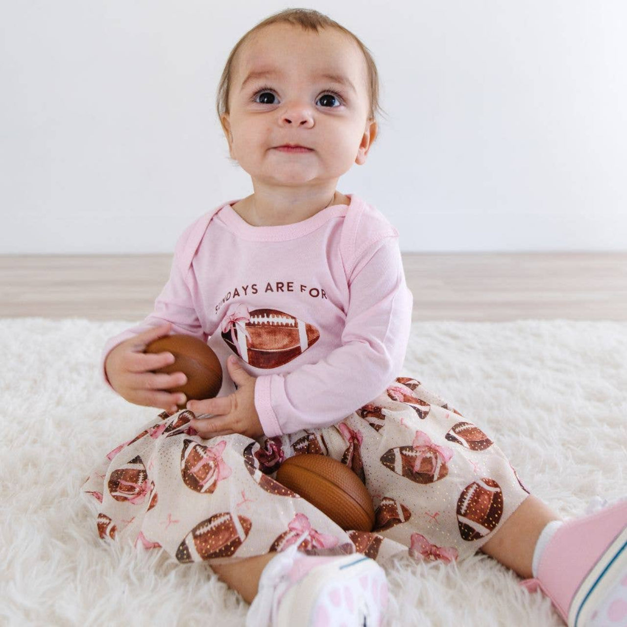 Sweet Wink Baby Girls Pink Football With Daddy L/S Bodysuit | HONEYPIEKIDS 