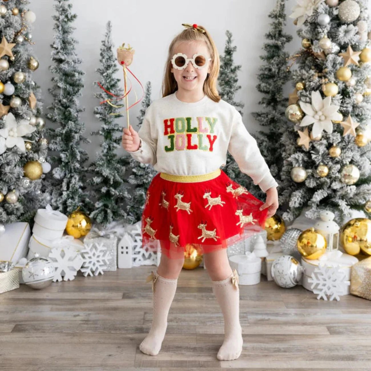 Sweet Wink Girls Red & Gold Sequin Reindeer Tutu Skirt | HONEYPIEKIDS 