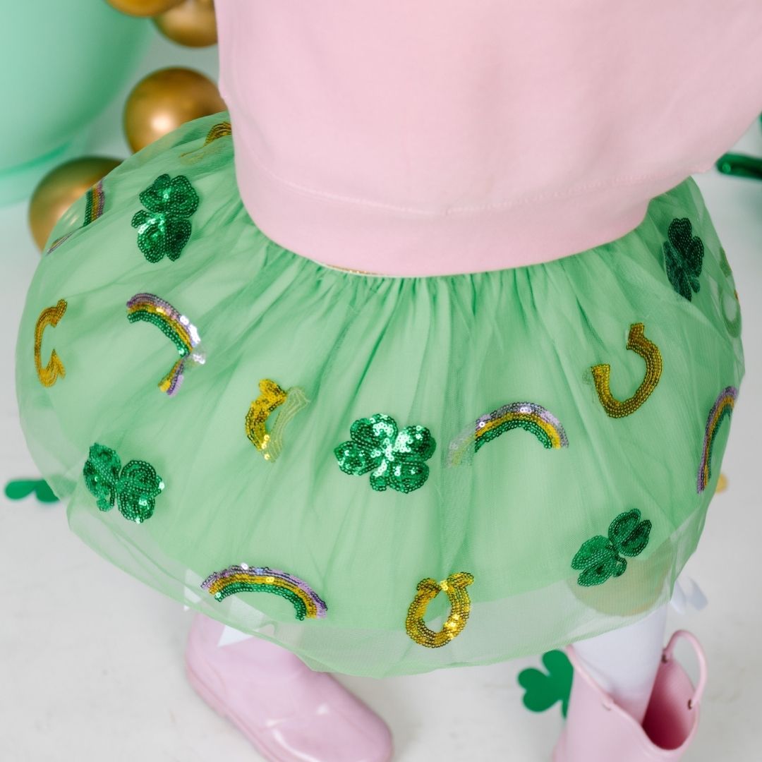 Sweet Wink Lucky Sequin Shamrock Tutu Skirt | HONEYPIEKIDS 