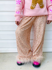 Three Wildflower Designs - Champagne Sequins Feather Pants | HONEYPIEKIDS 