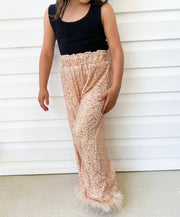 Three Wildflower Designs - Champagne Sequins Feather Pants | HONEYPIEKIDS 