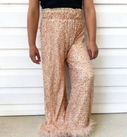 Three Wildflower Designs - Champagne Sequins Feather Pants | HONEYPIEKIDS 