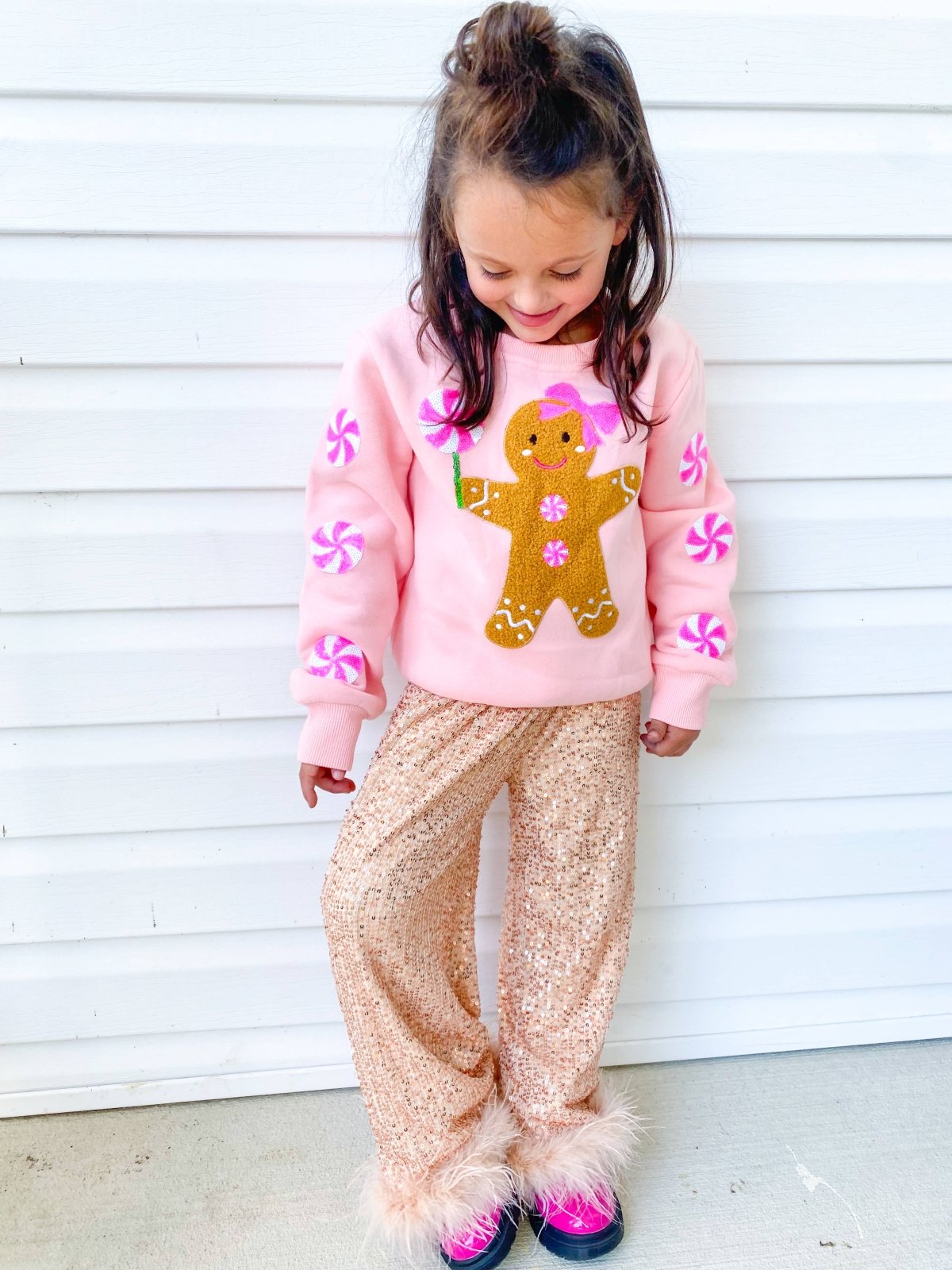 Three Wildflower Designs - Champagne Sequins Feather Pants | HONEYPIEKIDS 