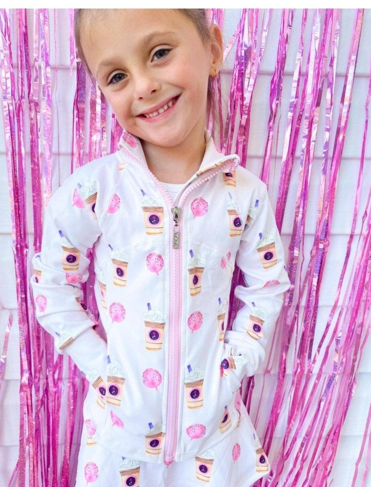 Three Wildflower Designs Latte and Cake Pop Girls Athletic Jacket | HONEYPIEKIDS