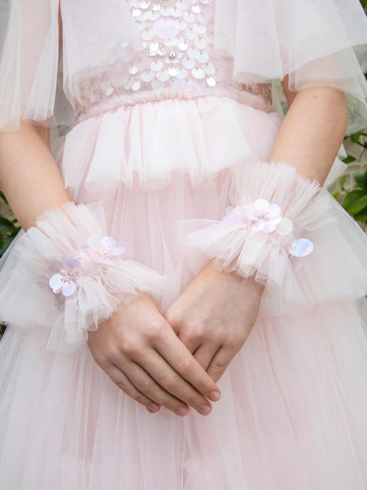 Tutu Du Monde Aurora Veil Satin Wrist Cuffs - Satin Bow Pink | HONEYPIEKIDS