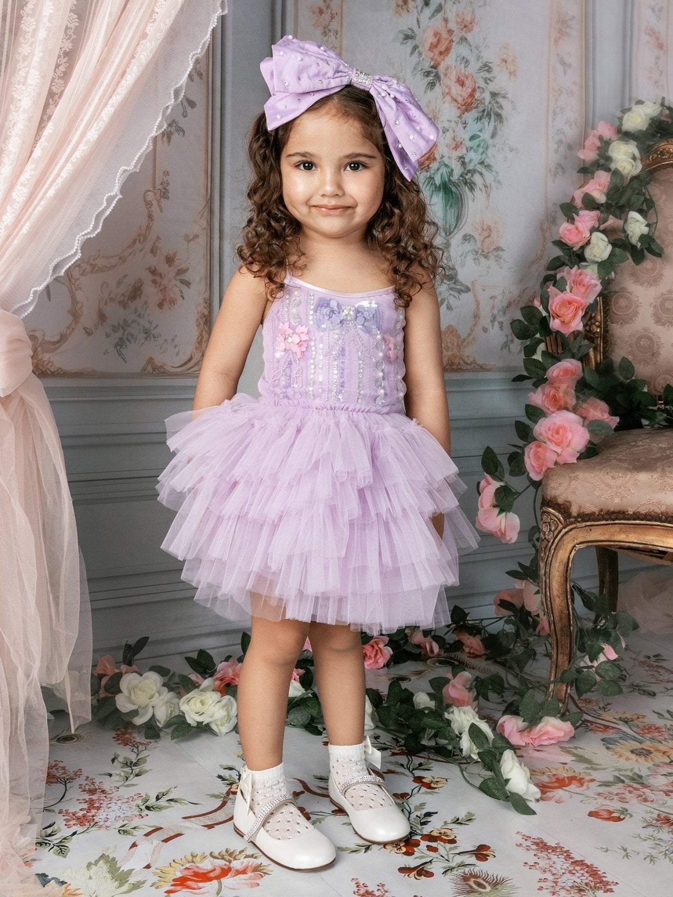 Kids' Masquerade Embellished Tiered Dress in Pink Kids' Masquerade Embellished Tiered Dress in Pink
