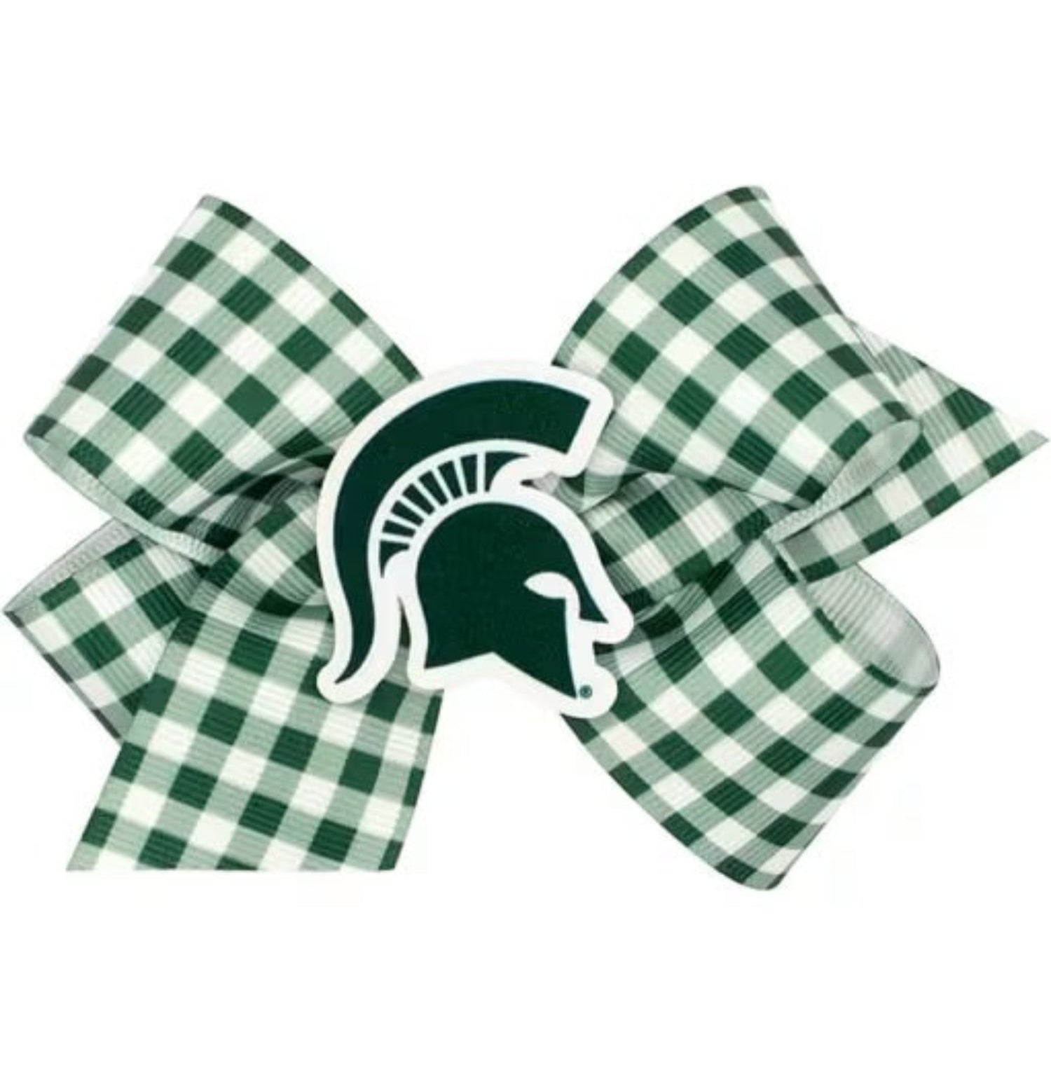 Wee Ones KING Size Green Gingham College Logo Hair Bow - Michigan State University | HONEYPIEKIDS 