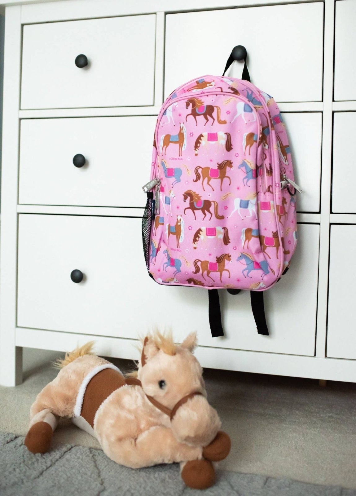 Girls 15 Inch Pink Horses School Backpack | HONEYPIEKIDS