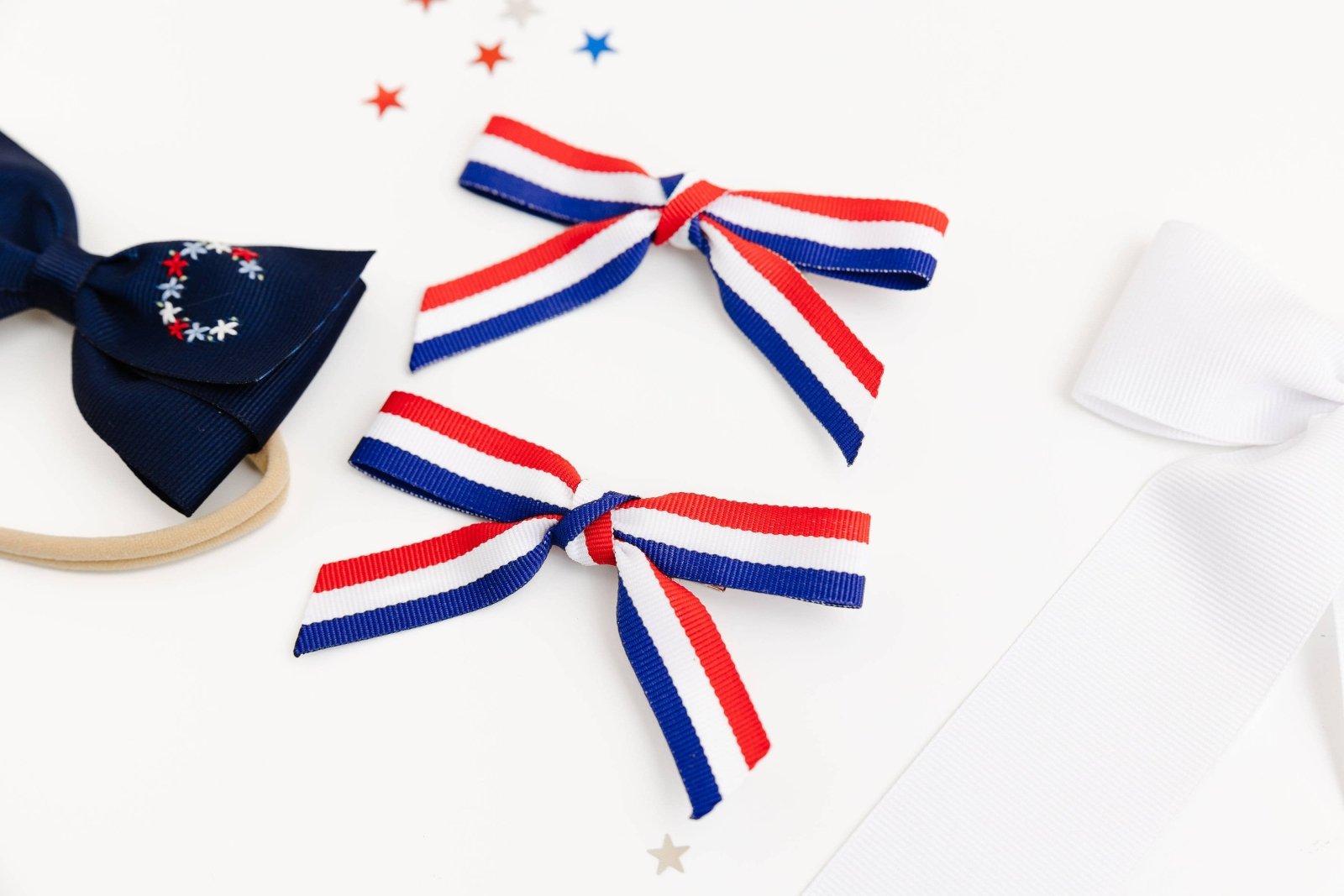 Winn and William Red, White and Blue Pig-tail Patriotic Hair Bow Set | HONEYPIEKIDS