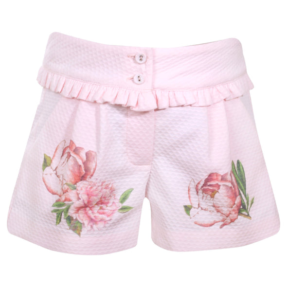 Patachou Little Girls Piquet Pink Flower Woven Shorts | HONEYPIEKIDS | Kids Boutique Clothing